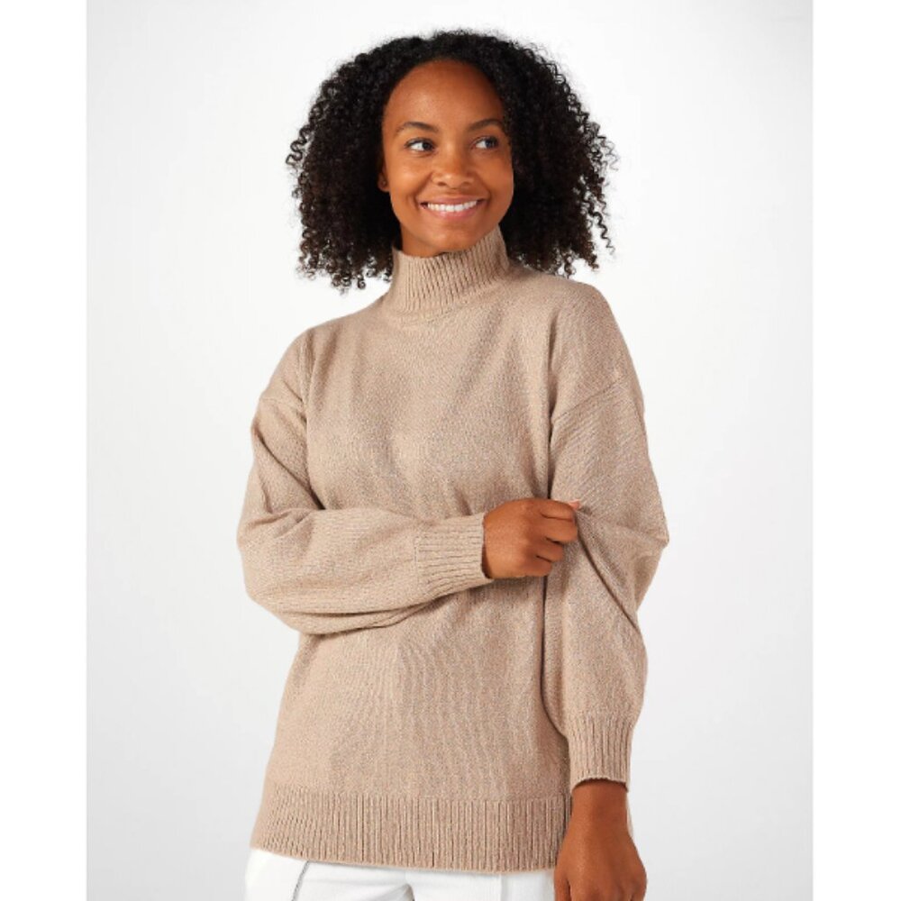 Denim & Co. Women's Ribbed Mock Neck Pullover Jumper Sweater Beige Small NWOT